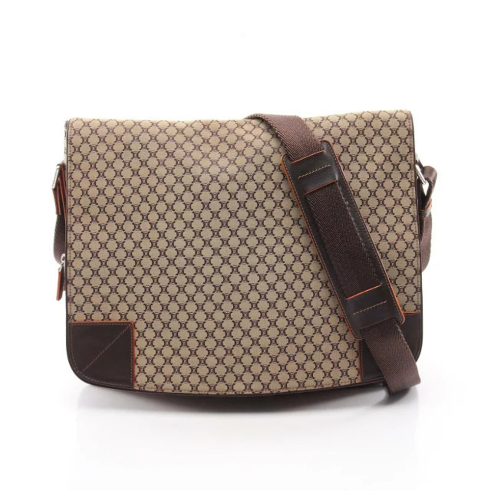 Celine Macadam Shoulder Bag Canvas Leather Beige Cream Brown